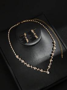 3pcs/Set Women's Elegant Necklace & Earrings Jewelry Set, Bridal & Thanksgiving Gift Valentine's Day Accessories