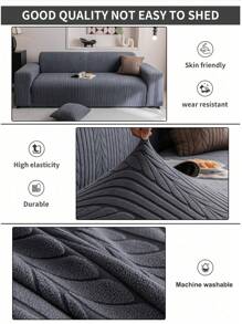 1pc Stretch Sofa Cover With Leaf Pattern - Machine Washable, Non-Slip Couch Protector For Living Room, Fits Single To Four-Seater Sofas, White Textured Fabric For All Seasons, Living Room Essentials | Minimalist Sofa Cover | Snug Fit Cover, Couch Covers For Sofa - Dark Grey - View 9