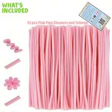 51 件/101 件/301 件毛绒线浅粉色管道清洁器工艺品带教程卡，雪尼尔茎花套件用于 DIY 艺术用品项目装饰 - 用于 DIY 工艺创意项目，鲜花制作 - 粉色 - 查看 15
