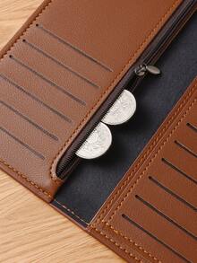Retro Pattern Bifold Men's Wallet With Multiple Card Slots, Thin Long Clutch Purse Suitable For Men & Women, PU Leather
