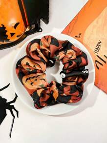 3 件套时尚印花发圈，南瓜、骷髅、布卷发饰，适合女性、百搭发型、马尾辫夹、发圈、发绳 - 彩色 - 查看 9