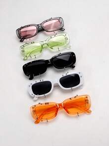 1 件装矩形时尚眼镜，带耳钉，个性化，赛博朋克风格，Y2K 未来科技眼镜，适合日常佩戴、街头摄影、度假派对、旅行、音乐节、装饰、返校校园风格，矩形墨镜