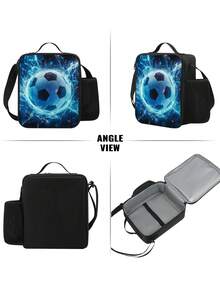 Portable Handheld Shoulder Strap Insulated Lunch Bag Stylish Soccer Themed Design Perfect For School Camping Hiking Picnic Beach Travel Lunch Bags Cooler Bag Lunch Box Lunchbox Large Capacity For Men Travel Essentials