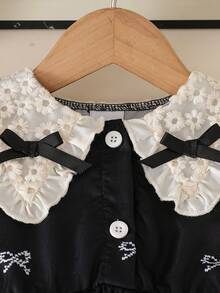 Baby Girl New Spring/Autumn Round Neck Bowknot Dress, Elegant & Cute Design, Long Sleeve Dress Suitable For Newborn Girls' Daily Or Occasion Wear - Black - View 4