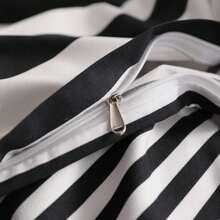 Black / White Stripe Bedding – Soft Microfiber Set, Easy To Wash And Wrinkle-Resistant - Black and White - View 2