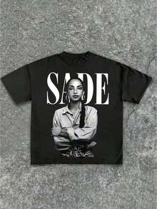Unisex Casual T-Shirt With Sade - Themed Portrait Print Casual Soft Short Sleeve Pure Cotton 220gsm T - Shirt - 黑色 - 查看 1