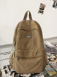 1pc Solid Color Nylon Waterproof Zipper Closure Minimalist Backpack, Suitable For Boys & Girls, Spring/Summer Use
