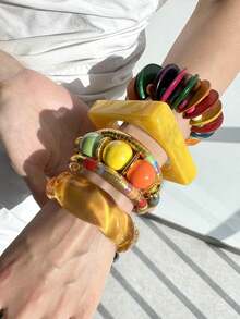 1 件彩色木质螺旋和黄色树脂手链，夏季假日装饰手链 - 彩色 - 查看 4