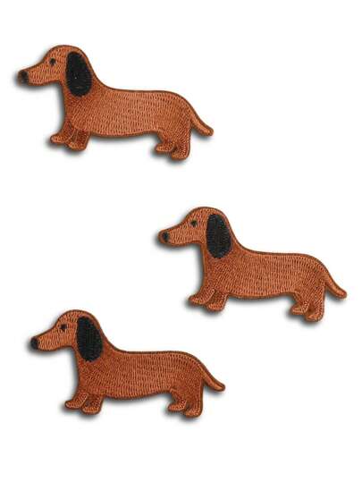 3 sztuki haftowanej naszywki z brązowym psem kiełbaską, urocza aplikacja z poliestru z kreskówkową kreskówką, naszywka do prasowania/szycia do samodzielnego wykonania ubrań, toreb, butów, zasłon i dekoracji wnętrz