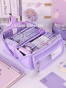 1pc Prism Designed 9-Layer Pencil Case, Large Capacity Pencil Bag For Girls, Waterproof And Dirt Resistant Storage Pouch, High Aesthetic Stationery Box For Elementary Students, Multi-Function Pencil Box For Children - Multicolor - View 6