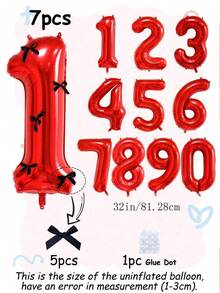 1pc 32-Inch Red Number Foil Balloon & 5pcs Black Bow Combination Set, Suitable For Wedding, Birthday, Anniversary, Halloween, Christmas Party Decoration - Red - View 5