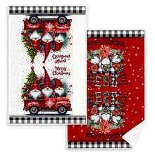 Christmas Gift Santa Claus 2 Vintage Santa Kitchen Towels - Festive Red Dish & Tea Towels, Polyester, Hand Wash Only - Perfect Holiday Decor & Housewarming Gift