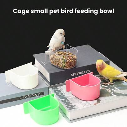 2 件鸟食碗，笼用小碗，坚固的碗状食物托盘，适合锥尾鹦鹉、虎皮鹦鹉喂食和饮水，兔子、仓鼠和其他小动物，鸟笼喂食器，粉色白色。