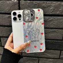 Funda para teléfono 1 pieza Amor propio - Temática con motivos de corazón, hilo fino con agujeros IMD de moda y teléfono, 16/15/14/13/12/11 Pro Promax Plus/X/Xsmax Funda para teléfono S, Son hombres y - Plateado - Ver 5