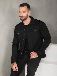 Men's High Quality Denim Jacket, Plain Black Premium - Plain Black - View 1