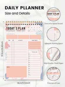 BUBU 1pc Spiral Daily Planner To Do List Notepad - Undated Goals Planning Pad With Hourly Schedule Tear-Off Notepad,Stationery Office School Supplies Back To School - Yellow - View 7