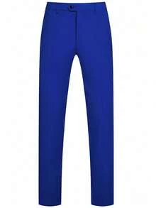 3件套男士春季优质商务西装男士纯色新郎结婚礼服男士修身休闲西装外套维斯尔长裤 - 寶藍色 - 查看 5