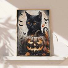 1 pièce, Chat noir d'Halloween - Art mural, Esthétique décorative sombre, Cabine sombre, Imprimé gothique sur le lac, 1 set de 1, Affiches sur canevas, Murs en canevas décorés comme cadeaux d'anniversaire et de remise des diplômes pour la maison, le salon, la chambre, la cuisine et la salle de bain.