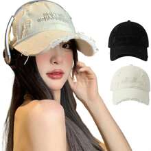 返校时尚男女情侣棒球帽，刺绣，做旧，街头风，超大宽檐，软帽冠，太阳帽， - 彩色 - 查看 2