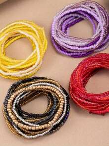 Set de 20 piezas Brazaletes elásticos apilables con cuentas de estilo bohemio y degradado de color para uso diario - Multicolor - Ver 6