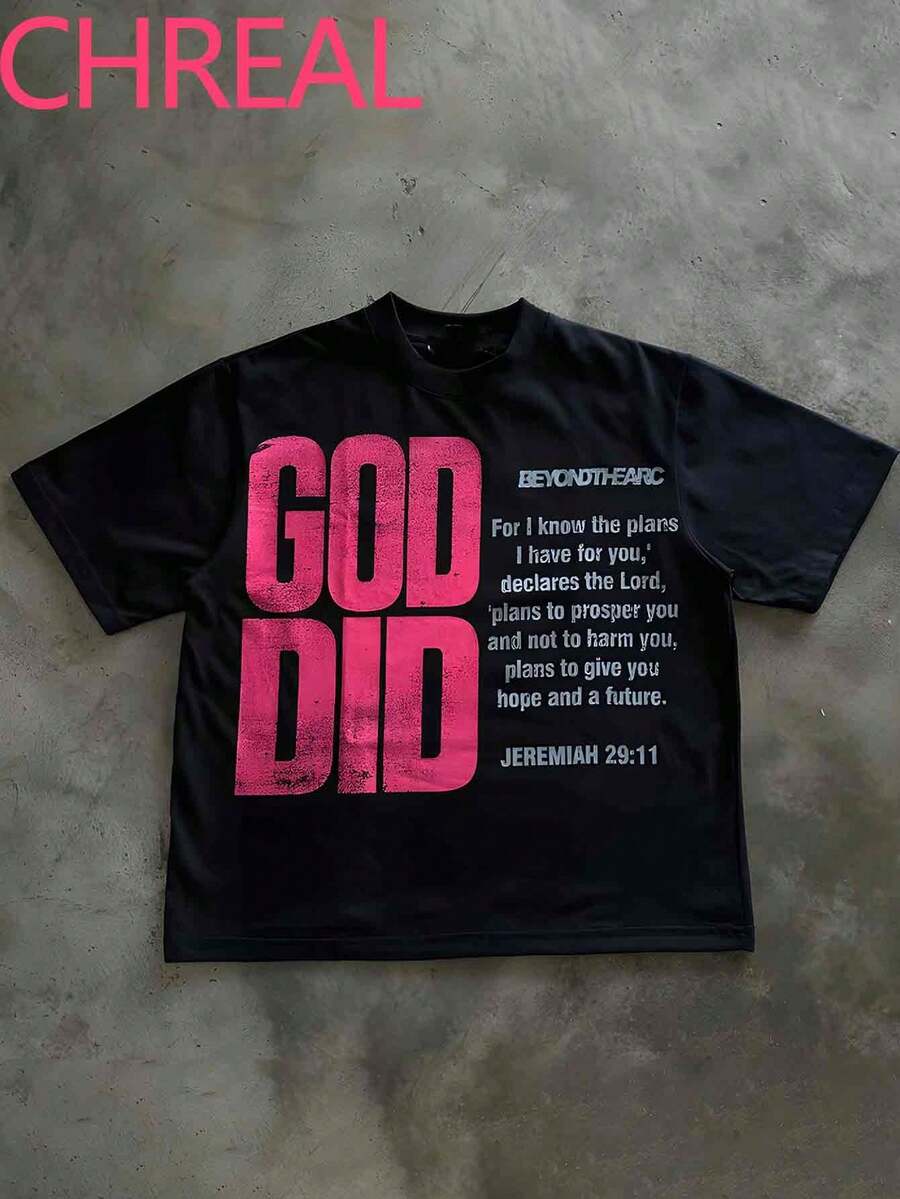 Camiseta casual suave y cómoda con impresión de letra, adecuada tanto para hombres como para mujeres (impresión a doble cara) - Negro - Ver 1