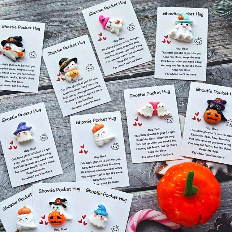 10/20/30pcs Halloween Resin Pocket Hug Cards - Cute Ghost, Bat, Pumpkin & More Designs With Playful Messages, Perfect For Expressing Love & Care, Birthday Gifts, Thank You Cards, Back-To-School Favors, And Small Business Events, Halloween Decorations - Multicolor - View 6