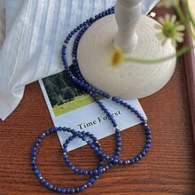 1 件青金石长项链 - 波西米亚多层项链，4 毫米天然宝石毛衣首饰，女士圣诞礼物