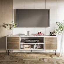 65 Inch Modern TV Stand,White&Walnut Wood Entertainment Center With Storage Drawers & Management Living Room - Gray - View 8