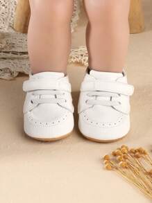 1 双新生儿纯色 PU 钩环平底设计婴儿学步鞋，适合室内外、春秋季 - 白色 - 查看 6