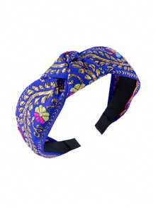 1pc New Wide Knotted Headband, Retro Palace Style Fashion Embroidered Fabric Headband For Women Travel Accessories Hair Band Diadema Hair Hoop - Multicolor - View 11