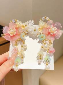 4pcs/Set Elegant Tassel Flower Goddess Style Girls Hair Clips, Chinese Style Costume Accessories, Suitable For Cosplay, Stage Performance, Festival Party, Gift, Palace Style Headdress