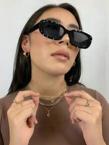 1 件装矩形时尚眼镜，带耳钉，个性化，赛博朋克风格，Y2K 未来科技眼镜，适合日常佩戴、街头摄影、度假派对、旅行、音乐节、装饰、返校校园风格，矩形墨镜