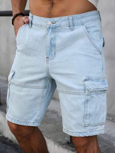 男士时尚简约浅色牛仔休闲短裤