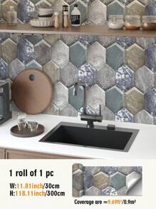 SUPSTICKER 1 卷地中海风格加厚防水厨房和浴室后挡板装饰自粘墙纸，3 种尺寸可选：11.81 * 47.24、11.81 * 94.49、11.81 * 141.73 英寸、贴纸、墙贴花、乙烯基贴花用于家居装饰、春季装饰品让您的家焕然一新、拉玛装饰贴纸礼物生日毕业厨房装饰