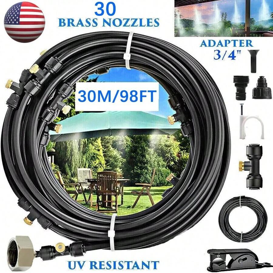 Misters For Outside Patio - 98FT Misting Cooling System With 30 Brass Nozzles US
