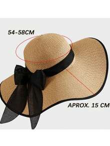 Sombrero de ala ancha para mujeres Sombrero de paja cómodo y elegante con lazo sombrero de playa de verano proteccion solar moda - Negro - Ver 5