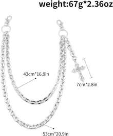 Punk Layered Pants Chain For Men Women, Silver Heart Cross Rivet Tassel Wallet Chains, Hip Hop Pocket Chains, Goth Jewelry Key Chain Wallet For Men - 樣式12 - 查看 5