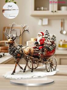1 pezzo di decorazione piatta in acrilico 2D di Babbo Natale che tira la slitta delle renne - (20cm/7,87 pollici) adatta per casa, regalo di compleanno, ufficio, camera, attraccapanni, decorazione soggiorno, durevole e impermeabile - il regalo migliore per amici e famiglia