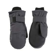 Winter Cold-Proof Mittens Skiing Mountaineering Windproof Fleece-Lined Thickened Solid Color Unisex Adult Wrist Guard - 黑色 - 查看 5