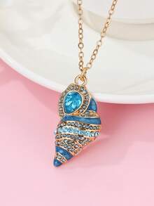 1 件女孩贝壳形锌合金渐变色喷漆彩色水钻装饰吊坠项链，适合日常休闲佩戴 - 彩色 - 查看 3