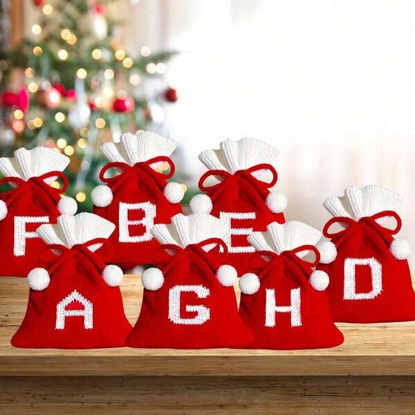 1 pieza Bolsa decorativa con letra navideña, bolsa de caramelos decorativa con letra para el Día de Navidad, bolsa pequeña de caramelos navideños para fiestas festivas