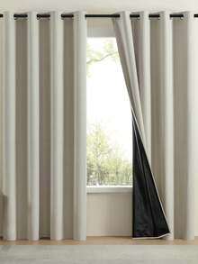 1 件 100% 遮光涂层纯色简约时尚索环装饰隔热窗帘，适用于客厅、卧室、儿童房、门帘、衣柜，防水窗帘带隔热衬里，适用于客厅、卧室、浴室、家居装饰、房间装饰，100% 遮光窗帘 - 米色 - 查看 1