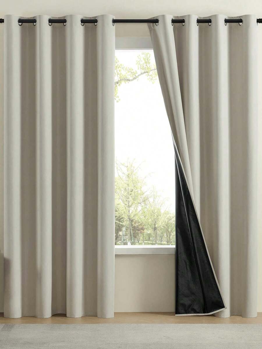 1 件 100% 遮光涂层纯色简约时尚索环装饰隔热窗帘，适用于客厅、卧室、儿童房、门帘、衣柜，防水窗帘带隔热衬里，适用于客厅、卧室、浴室、家居装饰、房间装饰，100% 遮光窗帘 - 米色 - 查看 1
