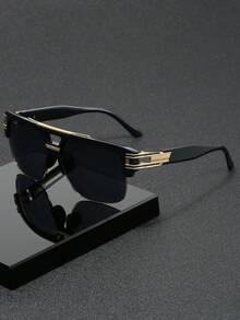 1pc Retro Fashion Unisex Double Bridge Semi-Rimless Personalized Stylish Glasses - Multicolor - View 12