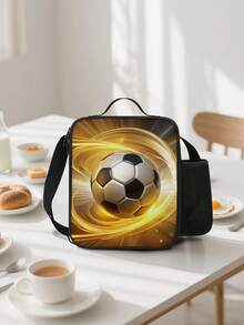 Portable Handheld Shoulder Strap Insulated Lunch Bag Stylish Soccer Themed Design Perfect For School Camping Hiking Picnic Beach Travel Lunch Bags Cooler Bag Lunch Box Lunchbox Large Capacity For Men Travel Essentials