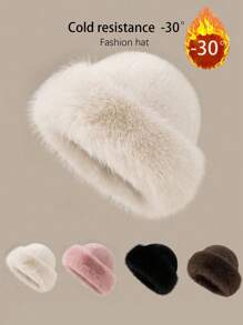1pc Hat Women's Winter New Thick Warm Fashion Simple Fisherman's Hat Imitation Mink Hair Ladies Mongolian Hat Warm And Comfortable Shade