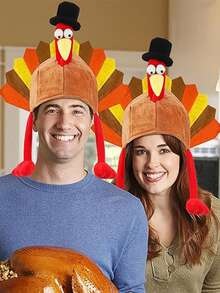 1pc Turkey Hats For Woman Man Thanksgiving Hat With Head Thanksgiving Party Favors Supplies Fun Plump Turkey Hat Legs And Tail Fancy Dress Accessory Trot Accessory Toy For Holiday Gift