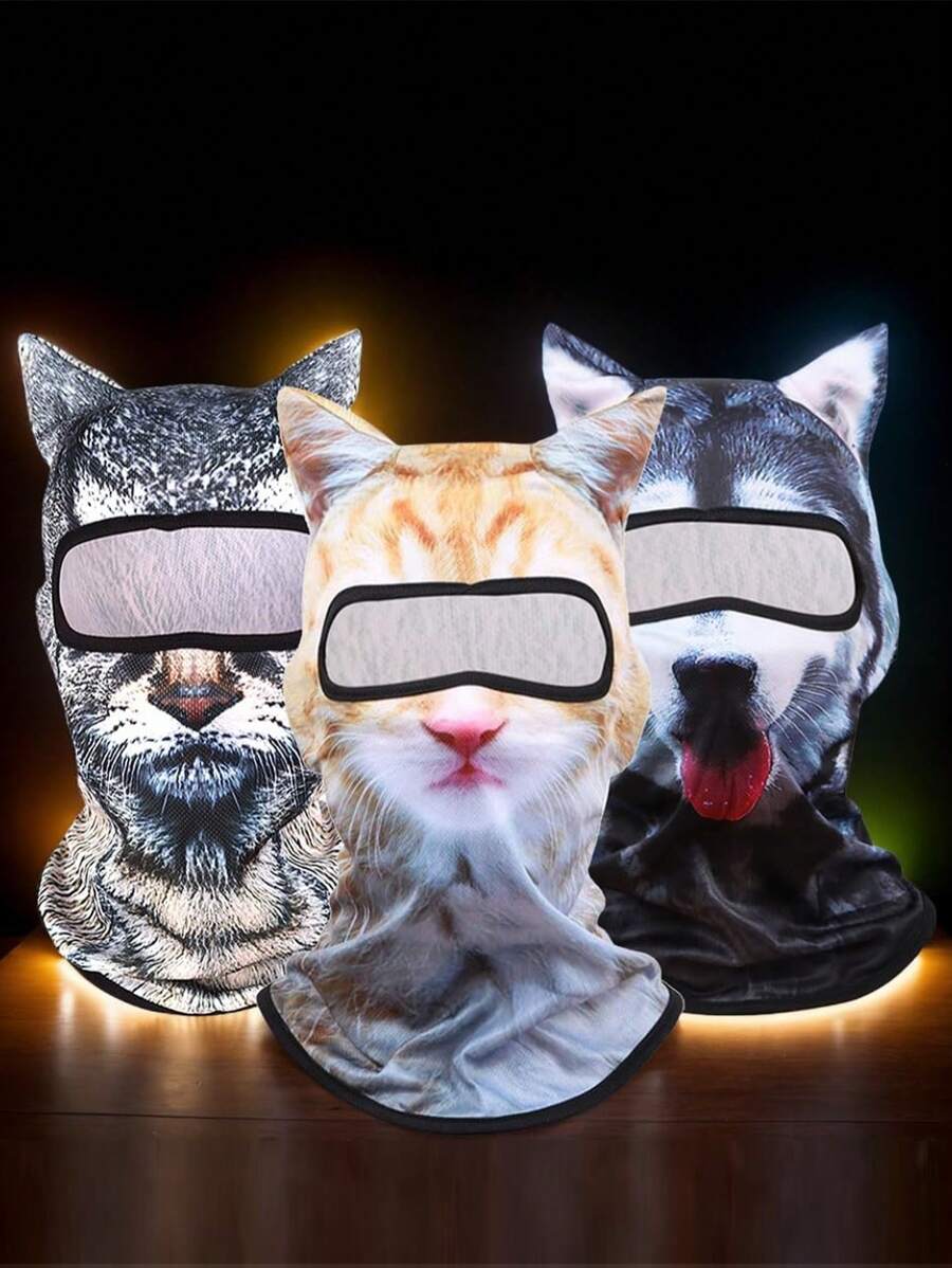 1/2 件 3D 动物印花面罩，男女通用巴拉克拉法帽滑雪面罩，适合户外、徒步旅行、登山、滑雪、沙滩派对和日常使用