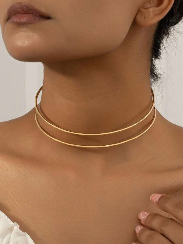 1pc European Style Simple Dual Line Necklace, Suitable For Women's Daily, Gathering, Party, Vacation Wear