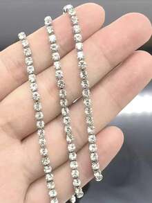 1m/3m/10m 单排水钻链，多功能 DIY 水晶爪链，适用于服装、鞋子、包包、装饰 - 銀色白鑽 - 查看 6